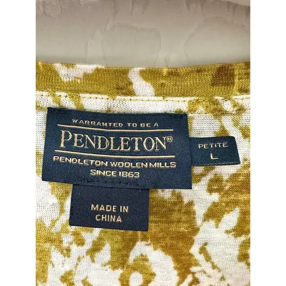 PENDLETON | Yellow Ikat Petite Linen V-Neck Top Boho Summer | Large - Picture 6 of 8